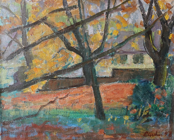 Jean-Jacques Lüscher: Herbststimmung im Garten des Wettsteinhauses, 1948, Öl auf Leinwand, Foto: Atelier Rohr, Bern